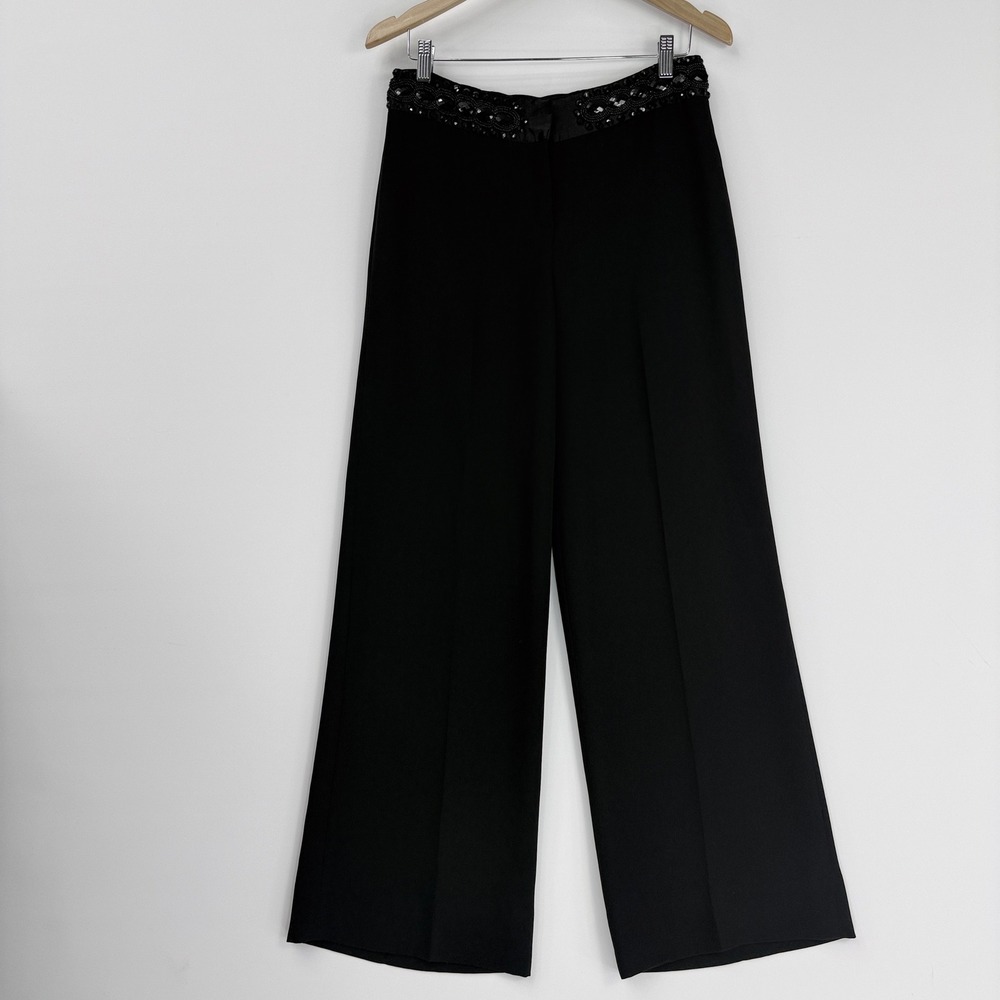 Harold's Evening Pants Womens 6 Black Beaded Waistband Wide Leg Crepe Trousers - Picture 12 of 16
